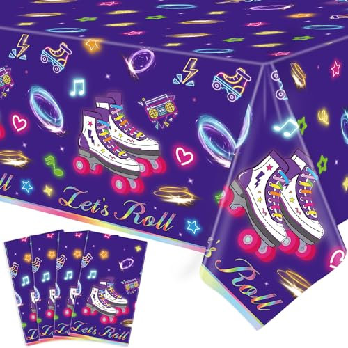 FVEOCR Rollschuh-Tischdecken, Rollschuh-Tischdecken, Tischdecken für Skate-Motto-Party-Dekoration, 80er-90er-Jahre, Retro, Hip-Hop, Rollschuhlaufen, Mottoparty-Zubehör, 4 Stück
