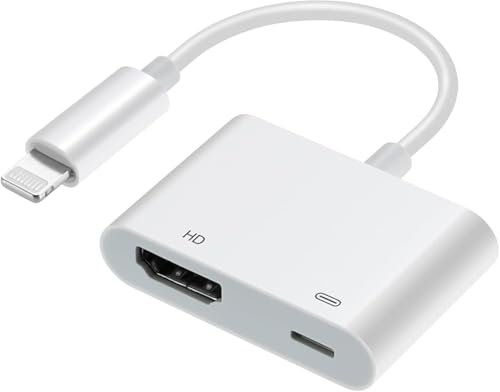 FIOUSY Adaptateur Lightning vers HDMI pour iPhone, convertisseur d'écran 1080P Plug & Play avec Port de Charge, Compatible avec projecteur/Moniteur/télévision(Lightning vers HDMI)