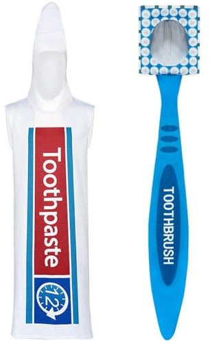 Dianzan Zahnpasta Und Zahnbürste Cosplay Kostüme Erwachsene Unisex Kostüm Halloween Party Paar Overall Urkomische Comedy-Requisiten