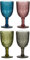 Wine Glasses Set of 4 Embossed Vintage Style Wine Goblet Glassware Set Dishwasher Safe Wine Glass Set Colourful Footed Chalice Tumblers Alfresco Dining Glassware