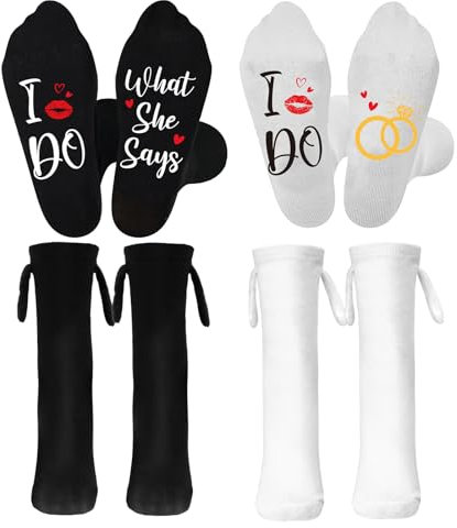 LOOPES 2 Paar Hochzeit Socken Lustige Magnetsocken Hochzeitsgeschenke für Brautpaar Hand in Hand Kuschelsocken Magnet Socken Funny Verlobungssocken Geschenk für Hochzeit Verlobungsfeiern Weihnachten