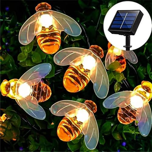 Solar Lights Outdoor Garden, Waterproof 50 LED Garden Solar Lights for Outdoor Decor, 7M 8 Modes Solar String Lights with Bee Design - Bee Garden Fairy Lights for Outdoor Garden Lighting and Decor