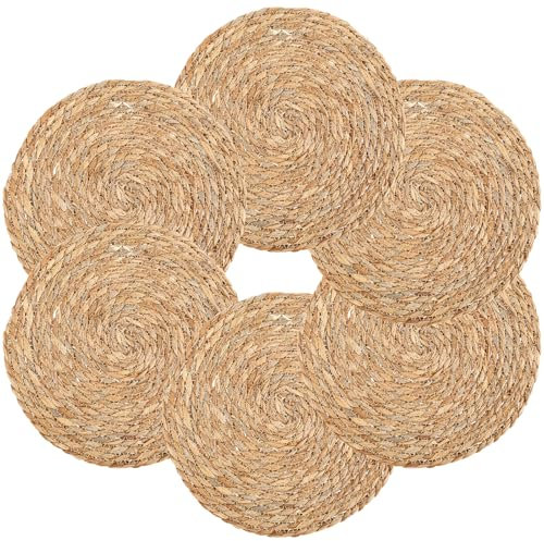 Lot de 6 sets de table ronds tressés 35 cm doux en jonc de mer – Jacinthe d'eau tissé pour l'intérieur et l'extérieur (35 cm)