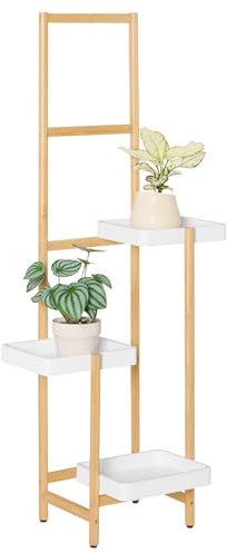 SoBuy Étagère à Fleurs Support de Pots de Fleurs Porte Plante en Bambou à 5 niveaux Présentoire de Jardin pour Intérieur et Extérieur, L31cm x P27cm x H130 cm, STR13-WN