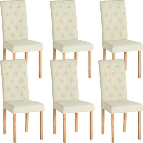 ZZINOKE 6er Set Esszimmerstuhl, Küchenstuhl mit Hoher Rückenlehne, Moderner Esstisch Stühle, Beine aus Massivholz, Gepolsterter Sitz aus Baumwolle und Leinen, Beige