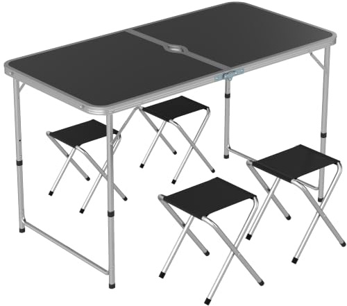 Outsunny Camping 4ft Folding Picnic Table and Chairs Indoor/Outdoor Use | Portable, BBQ, Picnic, Garden Parties