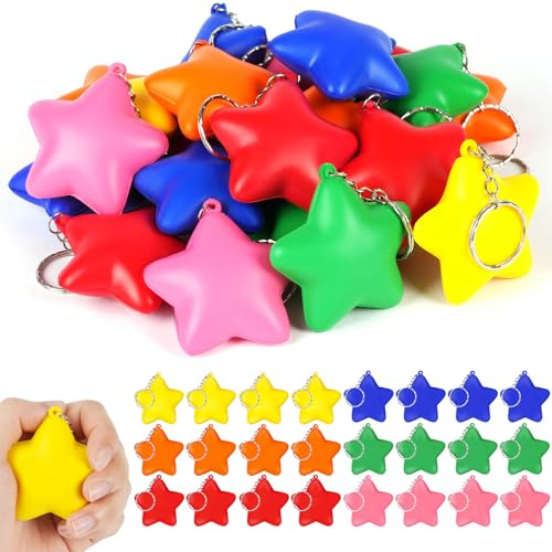 Ainiv Lot de 24 Balles en Forme D'étoile Amusante Porte-clés, PU Souple, Ornement en Forme de étoile pour Sac à Dos, Oortefeuille, Sac, Porte-clés