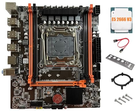 Kznifmk Scheda madre X99E + CPU E5 2666 V3 in modalità Dual Canal Supporta 4XDDR4 RECC RAM PCIE X16 NVMe Scheda LAN Gigabit per computer.