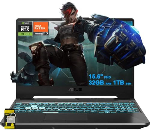 ASUS TUF Gaming A15 Laptop 15.6 pulgadas FHD antirreflejos 144Hz AMD Octa-core Ryzen 7 7435HS (Beats i7-12700H) 32GB RAM 1TB SSD GeForce RTX 3050 retroiluminado USB-C carga rápida Win11 con accesorio