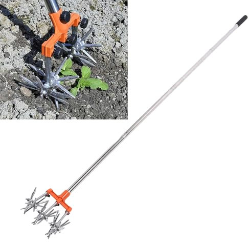 Rotary Cultivator Tiller, Manual Rotary Cultivator Tool, 3 Interchangeable Rotary Impellers, Tiller Cultivator for Garden and Lawn, Gardening Hand Tool for Loosing and Mixing Soil
