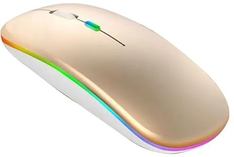 Rechargeable Wireless Mouse, 2.4G & Bluetooth Mouse for Laptop Slim Silent Mice Ergonomic Cordless Design with USB & 1600 DPI Compatible with Macbook iPad PC Computer Notebook Laptop (Gold)