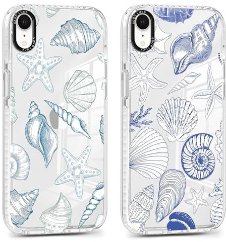 Foonary 2 Pack Transparent Conch Shell Print Phone Case for iPhone XR 6.1,Soft Silicone with Design Aesthetics Clear Pattern Cases,Shockproof Bumper Protector Cover,Girls Women for iPhone XR