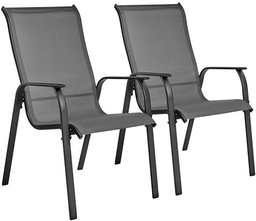 Yaheetech Outdoor Dining Chairs, Set of 2 Patio Stackable Garden Chairs with Backrest/Armrests for Garden/Lawn/Porch/Backyard Pool