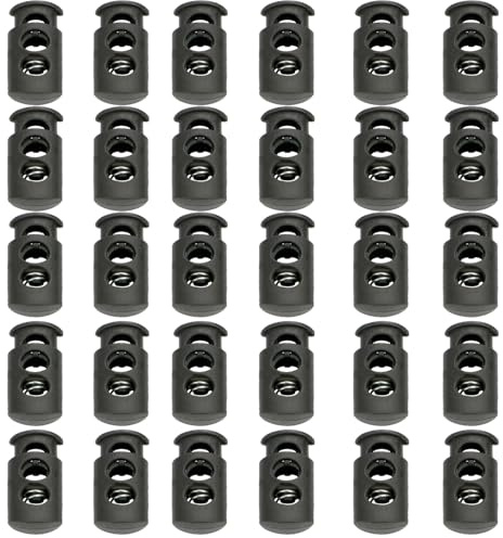 30 Pcs Premium Plastic Cord Locks Toggle Stopper，Long double hole | Heavy Duty Cord Locks，Spring-Loaded Ball Adjusters for Hats, Bags,Durable Elastic Rope Toggle Stoppers, Outdoor Gear Clamps