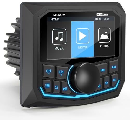 Wasserdichtes Marine Bluetooth Radio für Boot - Marine Gauge Stereo Receiver -3 Zoll LCD Display Backup Kamera Eingang USB AUX 4 Zonen Subwoofer Vorverstärker AM FM Radio für ATVs UTVs SXS