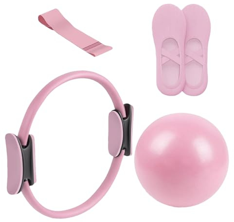 Pilates Set Für Zuhause, Pilates Kit Für Frauen, Inklusive Yogaball, Yogasocken, Widerstandsband, Pilatesring, Tragbar Körperstraffung Gymnastik Equipment, Sportzubehör