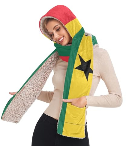 Pashmina-ähnlicher Schal für Damen, modisch, elegant, Ghana-Flagge, Kapuze mit Taschen, Mütze, Handschuhe, Set, bufandas para invierno mujer für Hochzeit