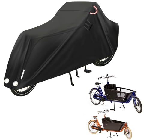 Lastenfahrrad Abdeckung Wasserdicht 420D Oxford-Gewebe Fahrradabdeckung UV-Schutz mit Aufbewahrungsbeutel, Fahrradgarage für Abdeckplane Fahrradschutzhülle Cargo Bike Einspurig 285 x 65 x 115cm