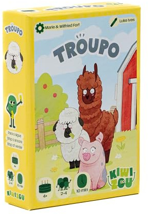 KIWIZOU, Troupo Kinderspiel, Familienspiel mit Bauernhoftieren, Schnelle und Kurze Spiele, Kartenspiel ab 4 Jahre, Für 2-4 Spieler ab 4 Jahren