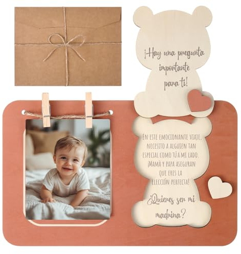 BBTO Quieres Ser Mi Madrina Regalo Madrina Bautizo, Marco de Fotos 24 x 15 cm con Bolsa de Embalaje, Regalo Sorpresa para Anuncio Bautizo, Nacimiento Bebé, Confirmación, Cumpleaños, Navidad