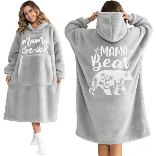 MJGFD Oversized Hoodie Decke Geschenk für Mama | Tragbare Decken mit Tasche Sherpa Geschenk Mama Geburtstag, Geschenke für Mama Frauen Oma Mo zum Weihnachten lang Grau