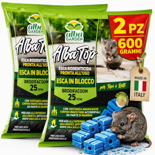 Albagarden - Veleno Per Topi Potente - Topicida In Blocchi - Esche Per Topi Utilizzabile Con Trappola E Ultrasuoni - Per Ratti Di Ogni Dimensione (300 x 2)