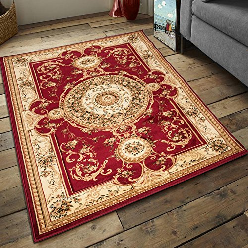 Carpeto Groß Teppich Flur 250x350cm Rot Klassisch Traditionell Weich | Teppich für Eingangsbereich Küche Büro Wohnzimmer Schlafzimmer Pflegeleicht Fußbodenheizungsgeeignet Mittelflor Synthetisch