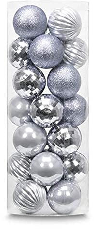 Auxo fun Weihnachtsbaumschmuck, 3,7 cm, 24 Karat bruchsicher, 4 klassische Ausführungen (glänzend, Glitzer, matt, Perlglanz) für Weihnachtsbaumdekoration silber