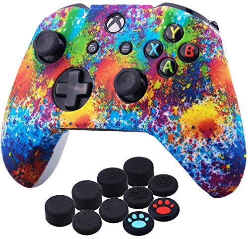 YoRHa Stampa Silicone di Gomma Cover Custodia per la Pelle Cassa Caso Skin per Xbox One S/X Controller x 1 (Spruzzi di Vernice) con Thumb Grips Copri Levette Analogiche x 10