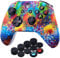 YoRHa Impresión Caucho de Silicona Funda Skin Case Carcasas Piel para Xbox One S/X Mando Controller x 1 (Salpicaduras de Pintura) Con Agarres para el Pulgar Thumb Grip x 10
