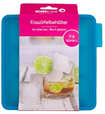 Kochblume Original Eiswürfelform | BPA-Frei, großer Silikon Eiswürfelbehälter mit Deckel und stapelbar, in der bunten Box (Türkis)