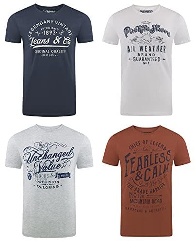 riverso Tshirt Herren Baumwolle Regular Fit RIVLeon 4er Set Pack Rundhals Kurzarm Sommer Tee Shirt Print, Größe:XXL, Farbe:Farbmix 11