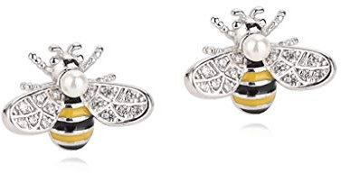 Reffeer Solid 925 Sterling Silver Bumble Bee Earrings Stud for Women Earrings Small Cute Earrings Freshwater Pearl Bee Earrings