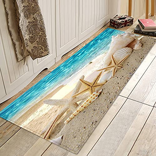 Woamoy Badematte aus Memory-Schaum, rutschfest, saugfähig, super gemütlich, Samt, Badezimmerteppich, maschinenwaschbar (Strand Seestern)