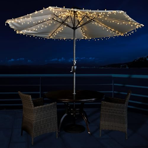 Patio Umbrella Lights, Solar Waterproof Umbrella String Lights with 360 Warm White LED, Fairy String Lights Perfect for Umbrella Outdoor Garden Decor, Home Garden Wedding Party Christmas