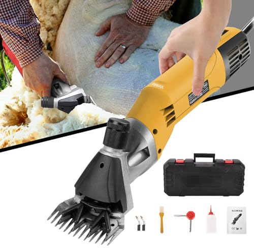 Vinteky Elektrische Schafschere 780W, Schafschermaschine Elektrische Schermaschine Tierschermaschine mit 6 Geschwindigkeiten Einstellbar (Gelb)