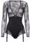 Lovehoney Lingerie Hourglass Black Sheer Floral Mesh Smoothing Long Sleeve Body - Size 14-16