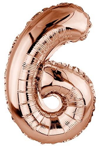 DekoRex Folienballon Rosegold 40cm Geburtstag Jubiläum Hochzeit Deko (Zahl 6)