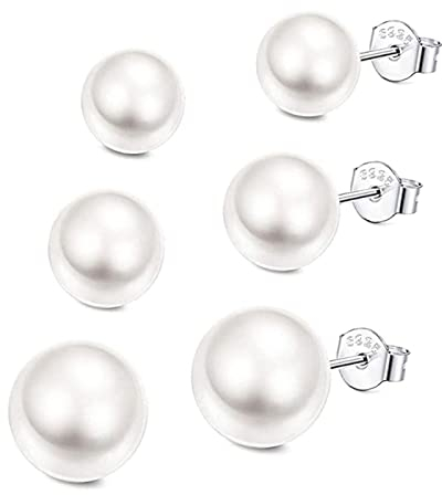 925 Sterling Silber Perlen Ohrringe,3 Paare Süsswasserperlen Ohrstecker Ohrringe,Süßwasserperlen Ohrringe,Süßwasserperlenohrringe für Damen,weißer Perle Crystals Ohrstecker,Perlenohrringe