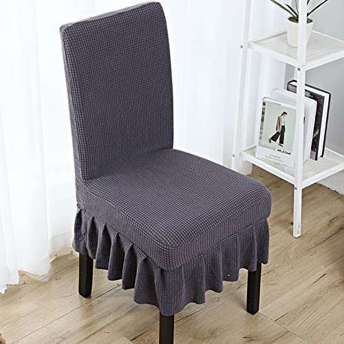 Ricemru Landhausstil Stuhlhussen 6er Set Anthrazit mit Rock Stuhlbezug Stretch Stuhl Bezüge Elastische Abnehmbar Waschbar Stuhlschutzbezüge Spannbezug für Esszimmer Büro Bouquet Party