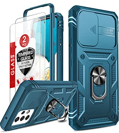 LeYi für Handyhülle Samsung A53 5G, Galaxy A53 5G Hülle, Hybrid Kameraschutz Schutzhülle Militär Standard Cover Case Metall Ring Ständer Halter A 53 Handy Hüllen Blau