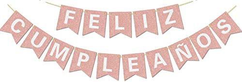 Pancarta de Feliz CumpleañOs preencordada, sin bricolaje, con letras brillantes, pancarta de Feliz CumpleañOs con purpurina para decoraciones y suministros de fiesta de cumpleaños de oro rosa