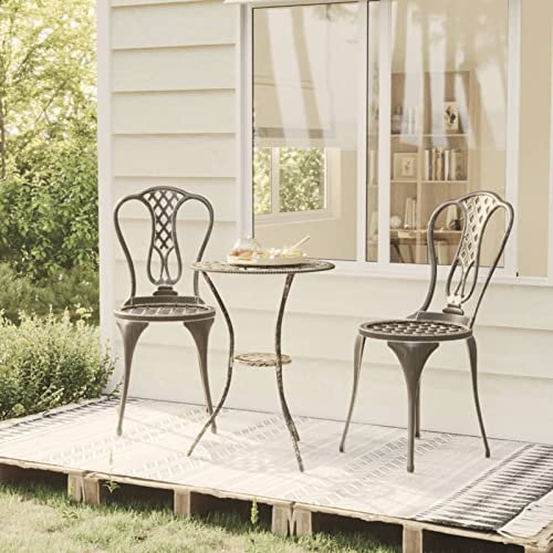 Gecheer 3-TLG. Bistroset Balkonset Sitzgruppe Gartenset Balkonmöbel Gartenmöbel Bistrotisch mit 2 Stühle Aluminiumguss Bronzen