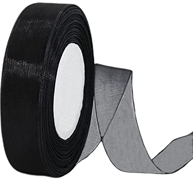 45m Organzaband Schwarz 20mm Breit Chiffo Geschenkband,Transparentes Organza Bänder Chiffonband Schleifenband Dekoband Geschenkverpackung Deko Band Tüllband für Weihnachten Hochzeit Taufe Geburtstag