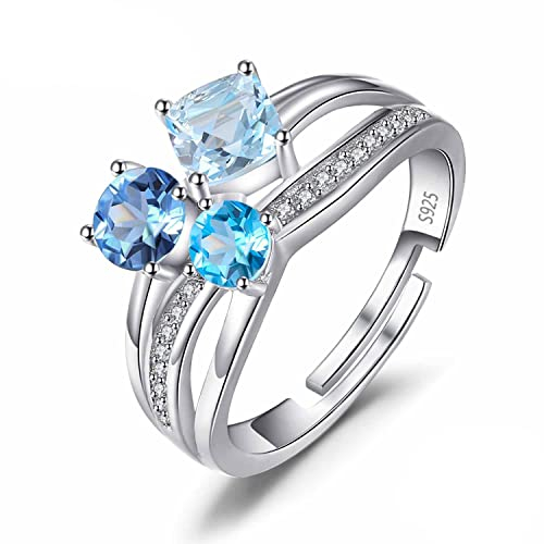 XJruixi JewelryPalace Infinity Echter Sky London Blue Topas Ring 925 Sterling Silber offen verstellbar 3 Stein Versprechensringe für Damen