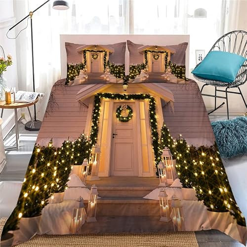 Housse De Couette 140x200cm Porte Blanche Housse Couette 110gsm Microfibre Fermeture Éclair avec 2 Taies D'oreillers 65x65cm, Noël Housse de Couette Adaptées Aux Hommes et Femmes