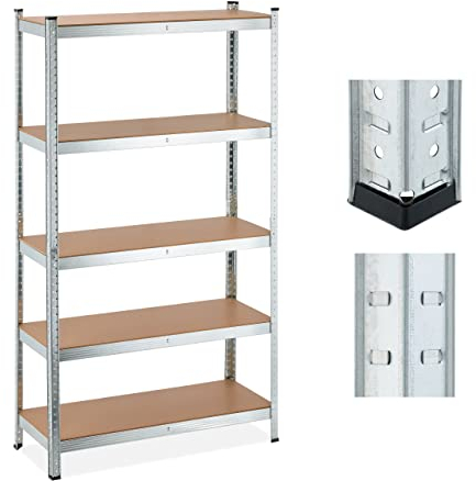 Relaxdays Schwerlastregal, 5 Ebenen, HBT 180x100x40 cm, 1250 kg Tragkraft, Lagerregal für Keller, Garage, Metall, Silber