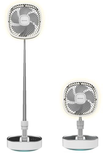 Cecotec Ventilador Portátil Plegable con Luz LED EnergySilence 1000 FoldAir Portable. Batería 8000mAh, Oscilación Automática, 10 Pulgadas, 3 Velocidades, Luz en 3 Tonos y Control Táctil