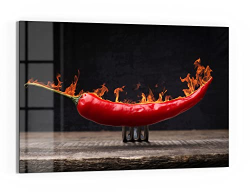 DEQORI Glas-Magnettafel | 90x60 cm groß | Motiv Brennende Chilischote | Memo-Board aus Glas | Magnetboard inkl. Magnete, Stift & Tuch für Küche & Büro | Tafel magnetisch & beschreibbar