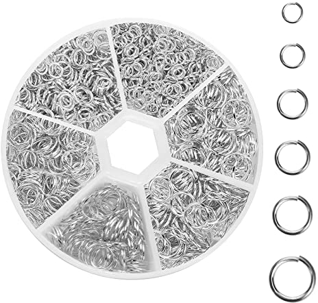 WLLHYF 1950 Stück silberne O-Ring-Verbinder, 6 Größen, offene Biegeringe mit Box, Schmuck-DIY-Zubehör für Schlüsselanhänger, Halsreifen, Ohrringe, Halsketten, Armbänder, Herstellung